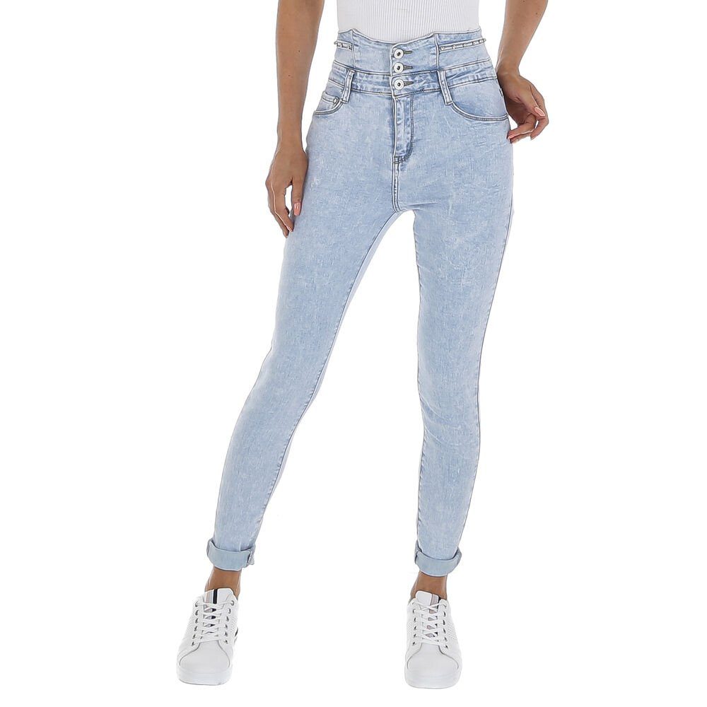 in Freizeit Used-Look Hellblau High-waist-Jeans Damen Stretch High Waist Jeans Ital-Design