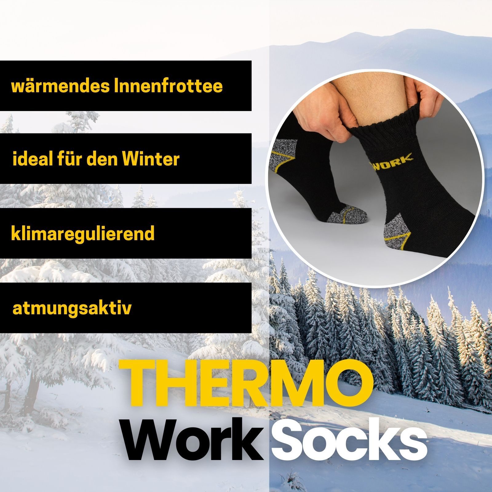 sockenkauf24 Arbeitssocken 10 Paar Work "THERMO" Herren Socken Arbeit mit Innenfrottee (47-50, Schwarz/Grau Meliert) verstärkt durch Vollfrottee - 10203