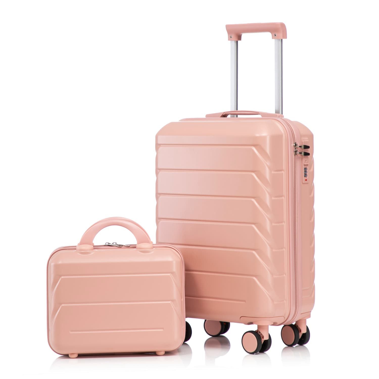 autolock Kofferset 2-teiliges ABS-Spinner-Kofferset mit Zahlenschloss+14" Kosmetiktasche, 2 Trolleyset von 14"/19",Koffer-Set,Reisekofferset