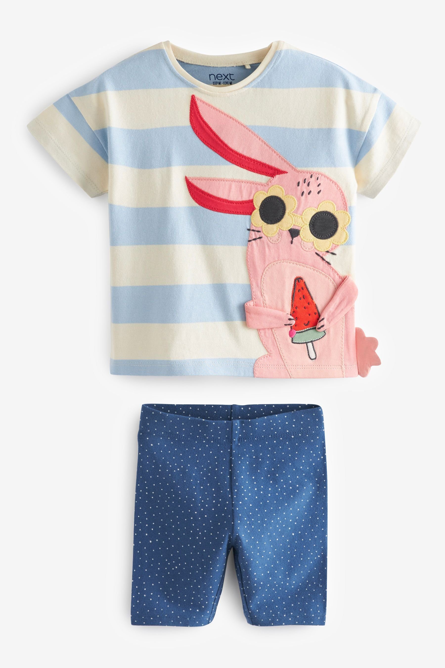 im Next T-Shirt Blue/White T-Shirt & (2-tlg) Radlershorts Bunny und Shorts Set