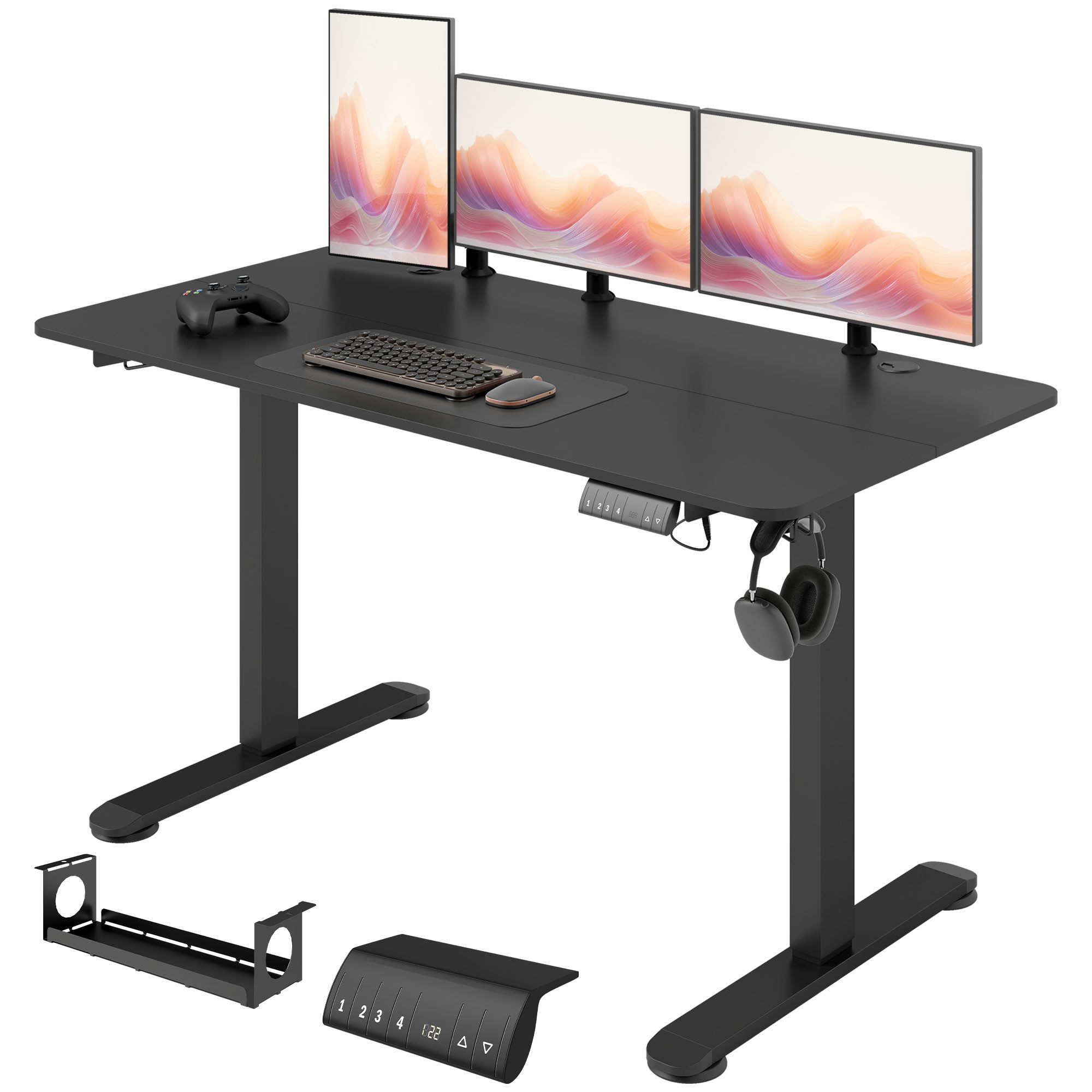 Vinsetto Schreibtisch 140 x 70 cm Höhenverstellbar, Ergonomisch, Anti-Kollision (Laptoptisch, 1-St., Computertisch), für Wohnzimmer, Arbeitszimmer, Schwarz