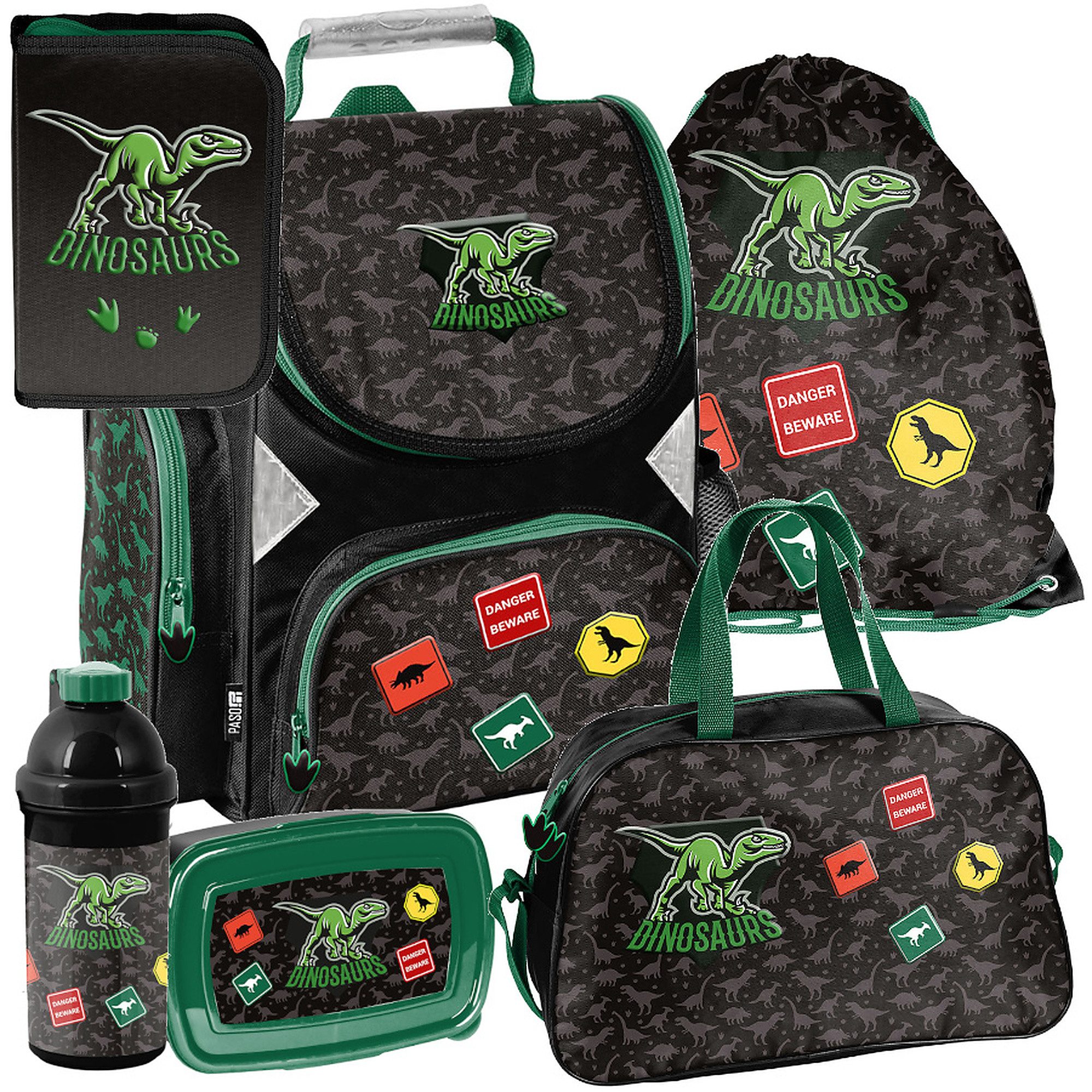 Schulrucksack Mega-Set PASO Dinosaurs Schulset 6tlg.