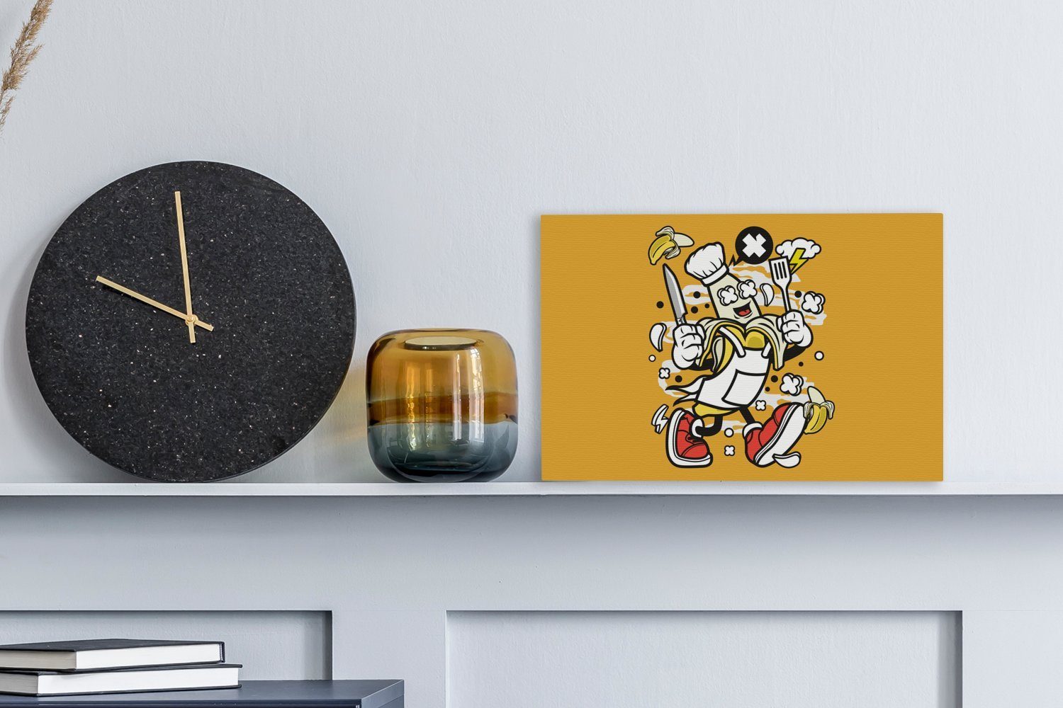 Wanddeko, Leinwandbilder, - Aufhängefertig, Schürze, Wandbild cm - OneMillionCanvasses® (1 30x20 St), Vintage Banane Leinwandbild