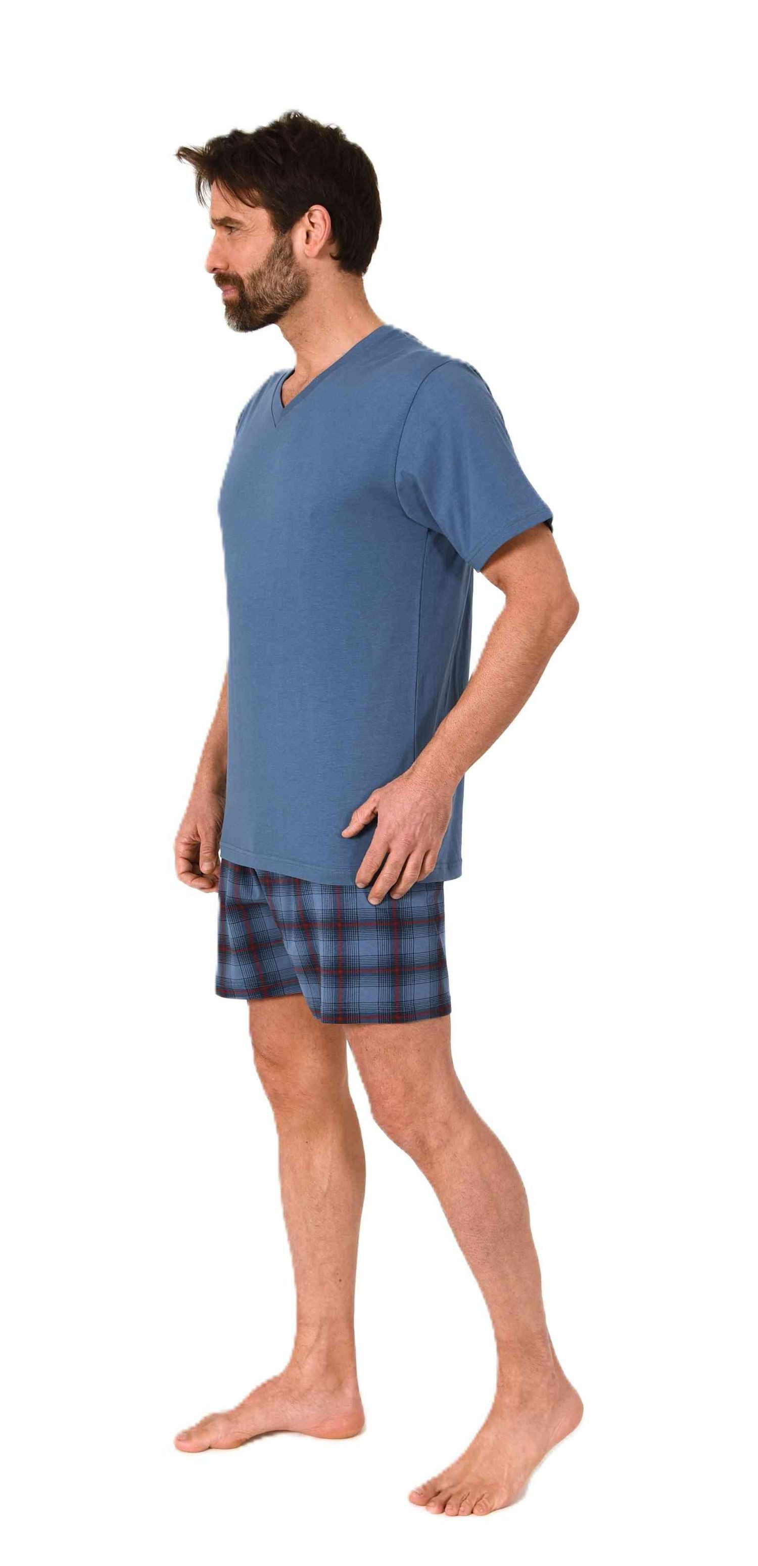 Normann Pyjama Normann Herren kurzarm Schlafanzug Shorty mit karierter Hose günstig online kaufen