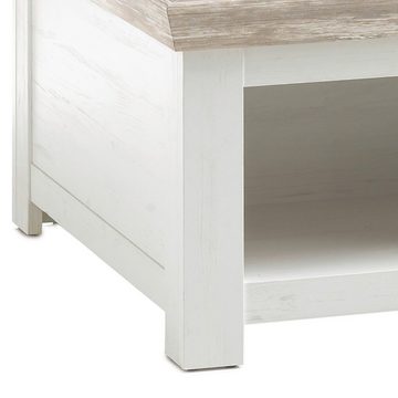 99rooms Couchtisch Samwell Pinie Weiß, Pinie (Wohzimmertisch, Beistelltisch), mit Fach, Stauraum unter Tischplatte, klappbar, Landhausstil