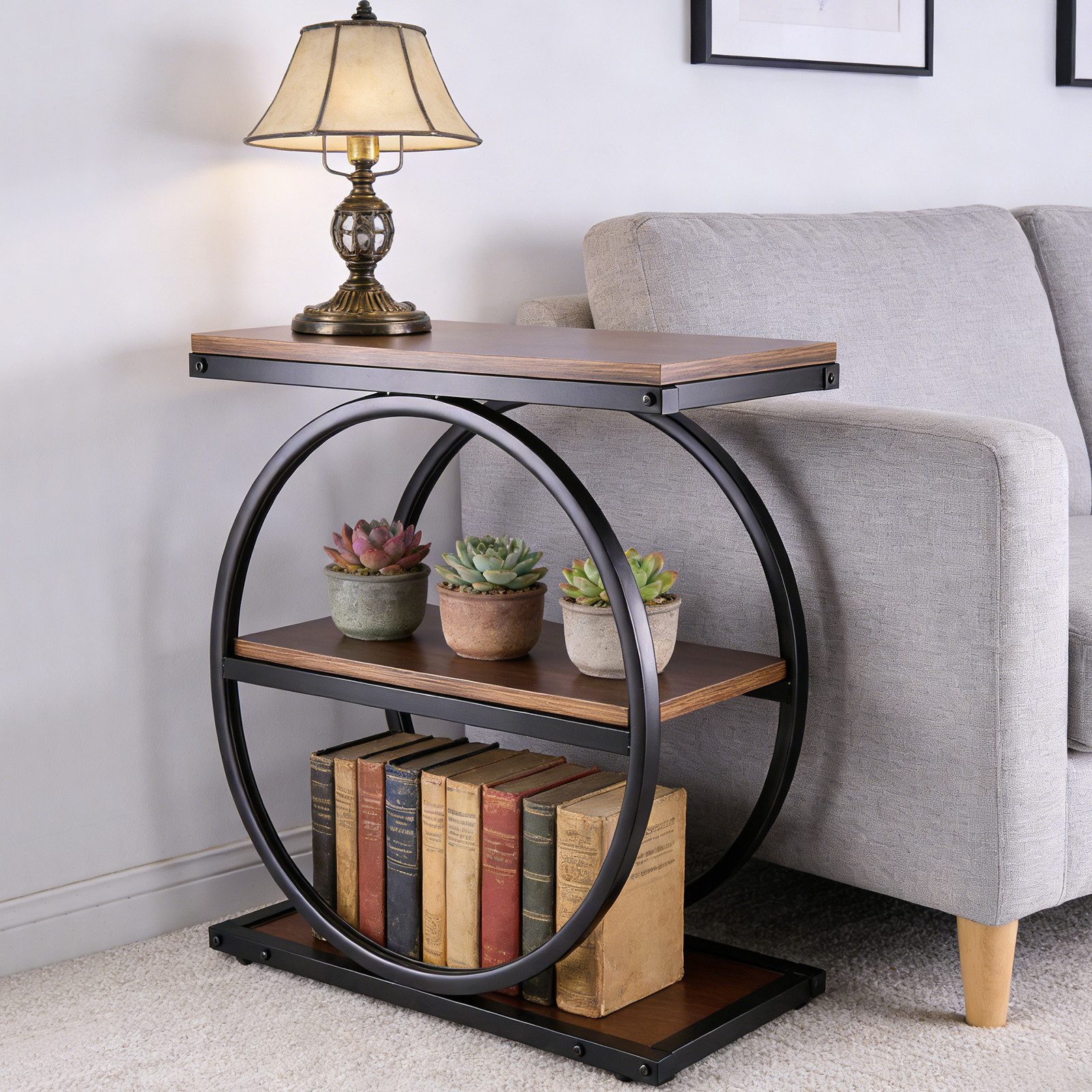 BlingBin Bücherregal Regal mit 3 Ebenen 50 cm Breit Beistelltisch Offenes Standregal, 1er Set 1-tlg., Industrielles Nachttisch Couchtisch für Wohnzimmer Schlafzimmer Büro