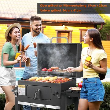 TLGREEN Holzkohlegrill Grillwagen XL, Smoker Grill, BBQ Grill für camping