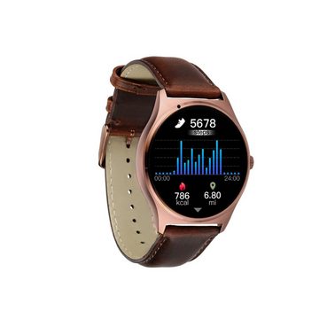 XCOAST QIN XC PRO Herren Smartwatch (3,9 cm/1,3 Zoll, iOS Android) Fitnessuhr und Fitness Tracker, 3-tlg., Leder Braun, Wasserdicht, Puls, Blutdruck, Blutsauerstoff, 9 Tage Akku, Sportmodi