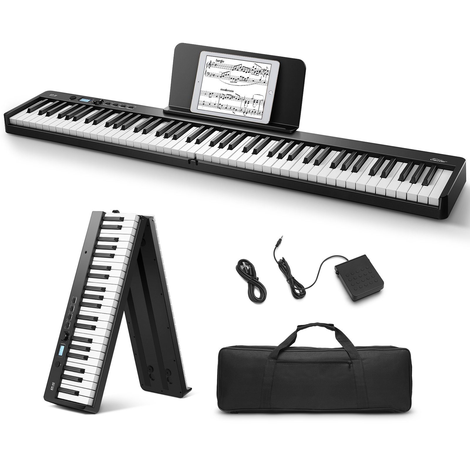 Eastar Home-Keyboard Faltbares Klavier 88 Tasten Full Size Semi Weighted Keyboard EP-10 (Faltbares Piano,Notenstander,Sustain-Pedal,Klaviertasche), Für Anfänger,mit Klavierbeutel,tragbar