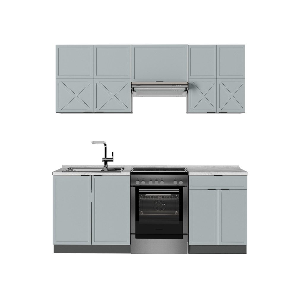 Vicco Küchenzeile Fame-Line, Hellblau-grau/Anthrazit/Anthrazit, 200 cm, günstig online kaufen
