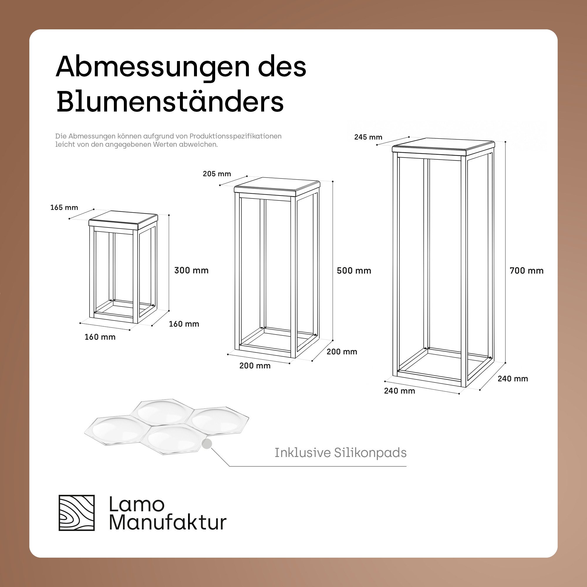 LAMO Manufaktur Blumenständer LAMO Manufaktur SET 30cm/50cm/70cm Pflanzenständer Gestell: Grauweiß (Schweberegal Massiv 100% Echtholz, 3 St., 2-Teilig)