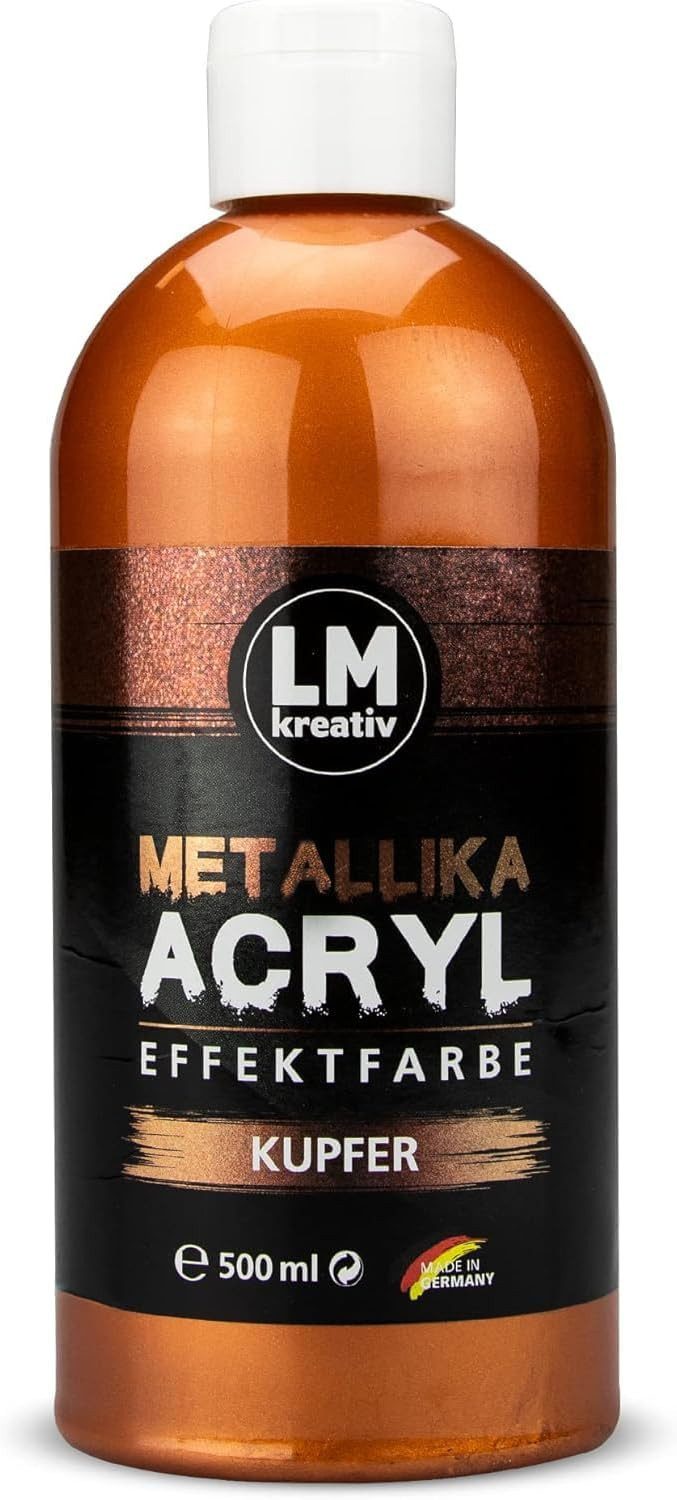 LM-Kreativ Bastelfarbe Metallika Metallic-Acrylfarbe 500 ml, hochpigmentiert, glänzend, kratzfest, wischfest, wetterfest