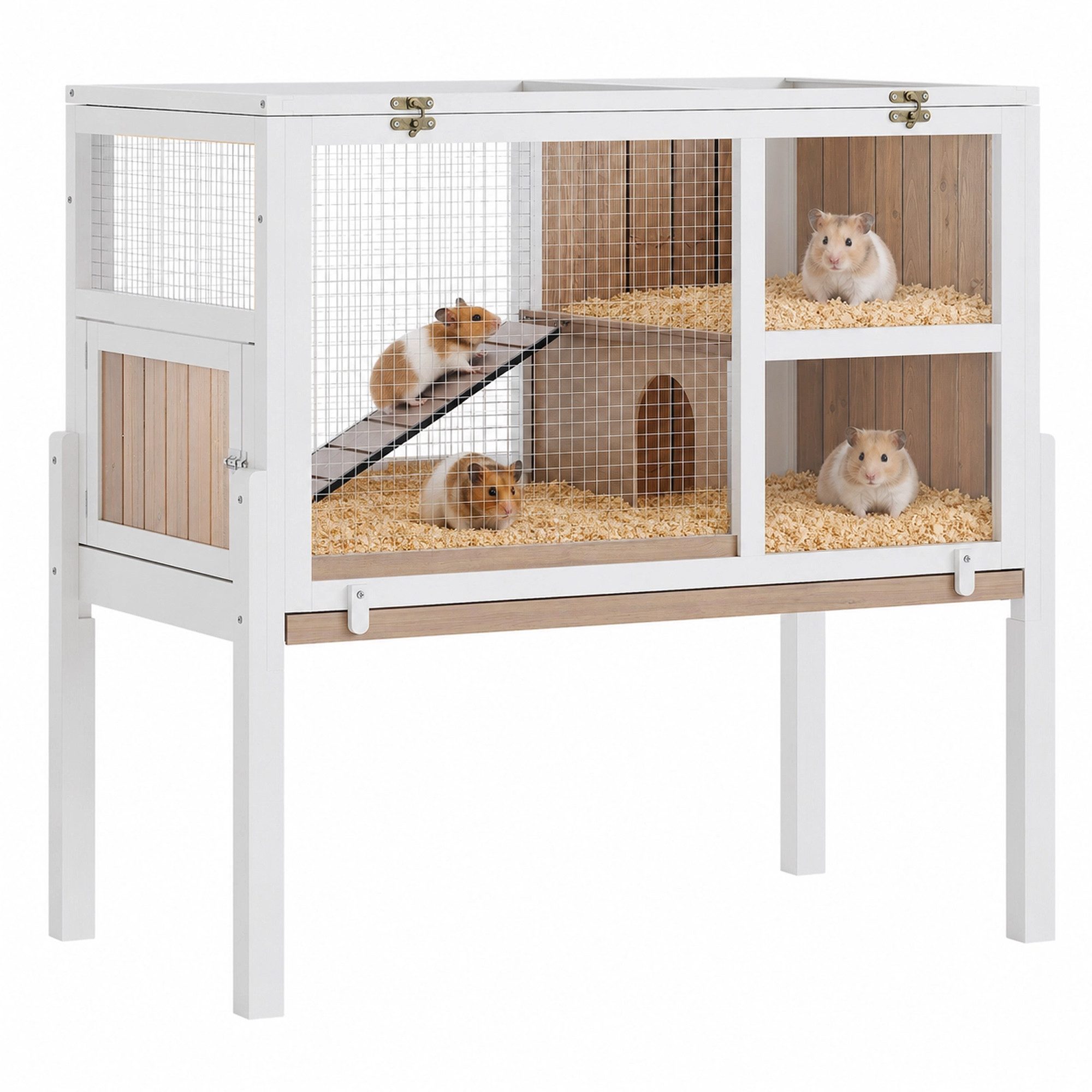 GarveeMore Kleintierkäfig Holzkäfig für Meerschweinchen,Hamsterkäfig mit Ständer,Beinen undRampe, 97*50*93cm abschließbare Tür,Kleintiergehege für den Innenbereich