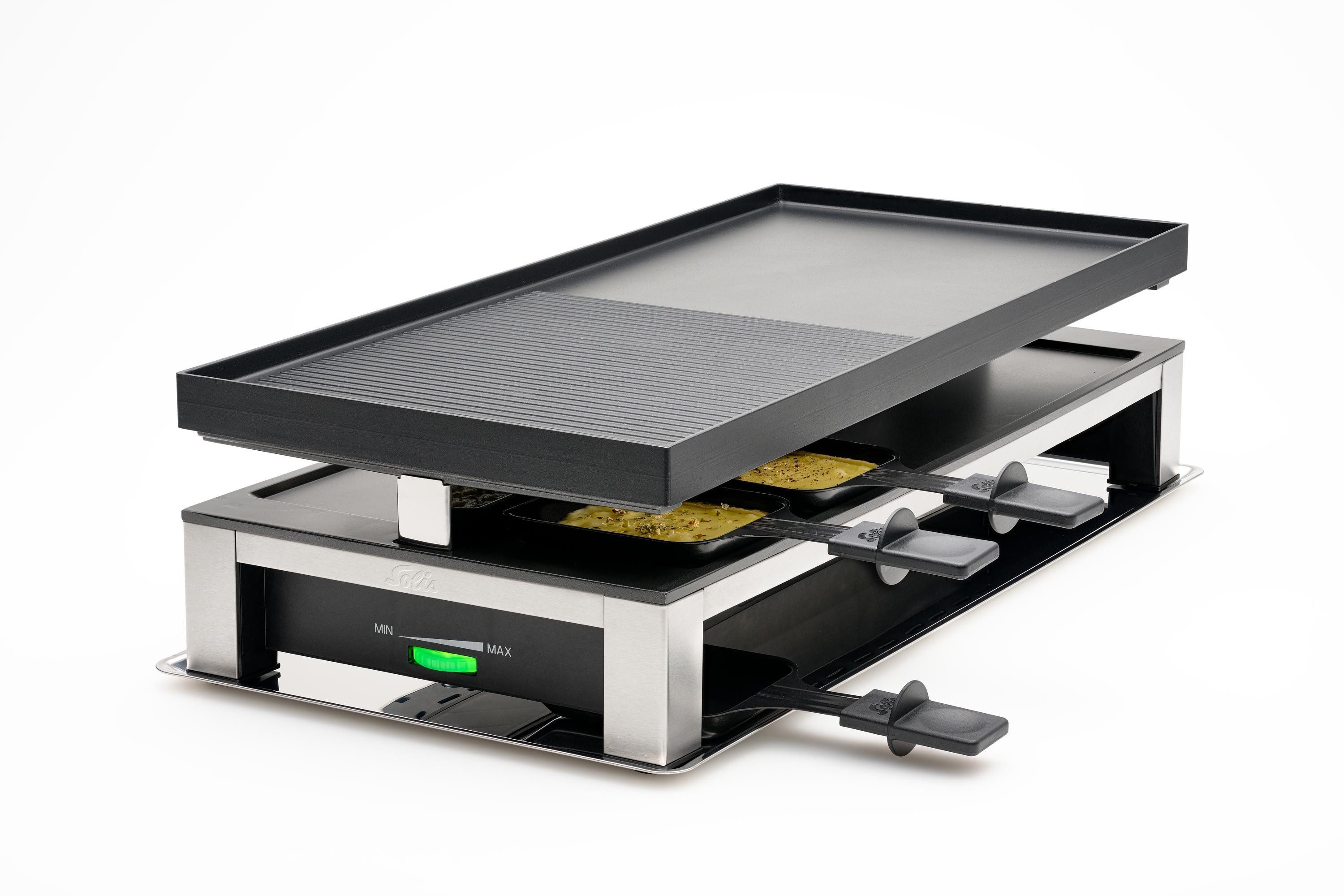 SOLIS OF SWITZERLAND Raclette 3 in 1 Combi Grill, Typ 7911, 10 Raclettepfännchen, 1500 W, Raclette, Grillen & Crepes, für 10 Personen