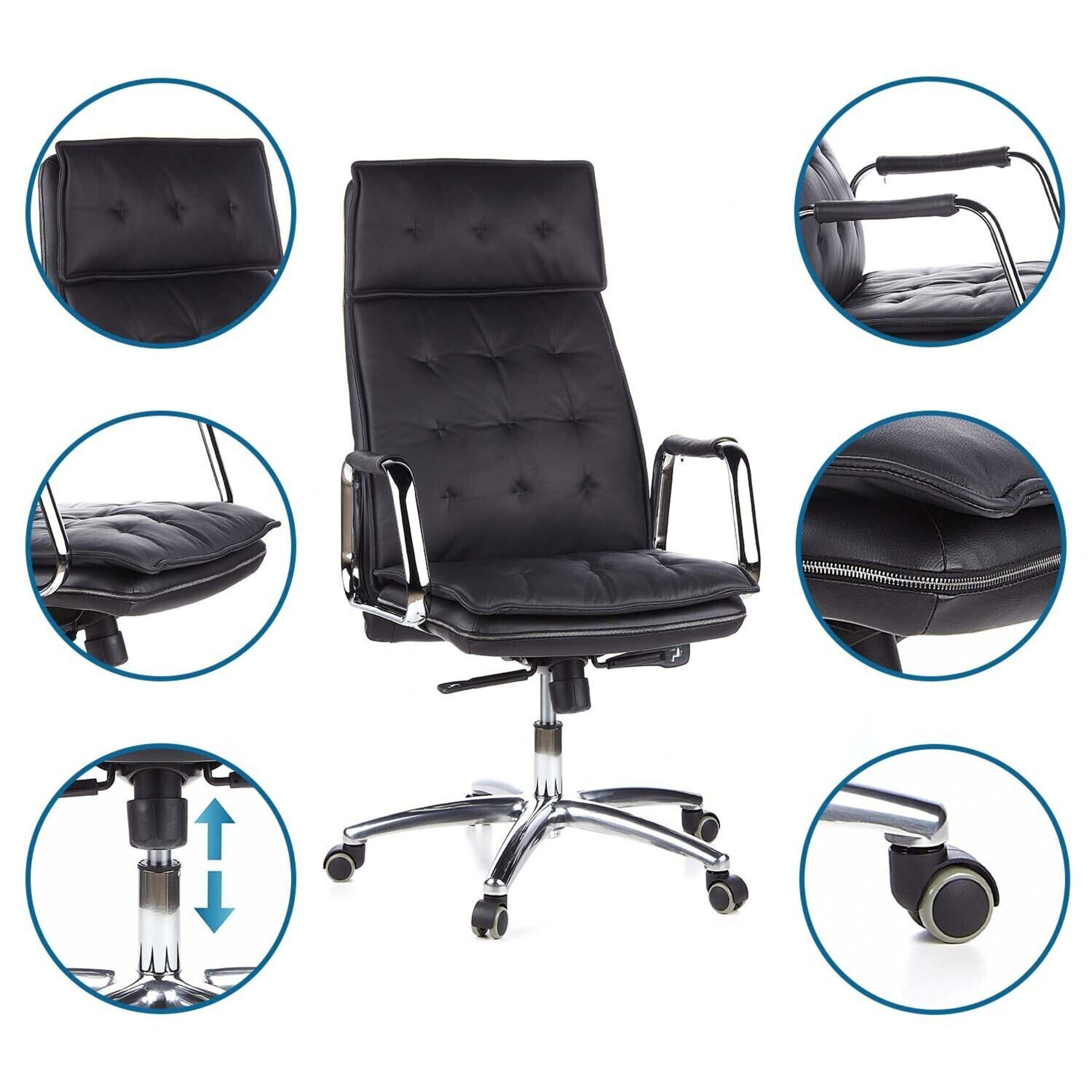 hjh OFFICE Chefsessel Profi Chefsessel Villa 20 Leder mit Armlehnen, Drehstuhl Bürostuhl ergonomisch
