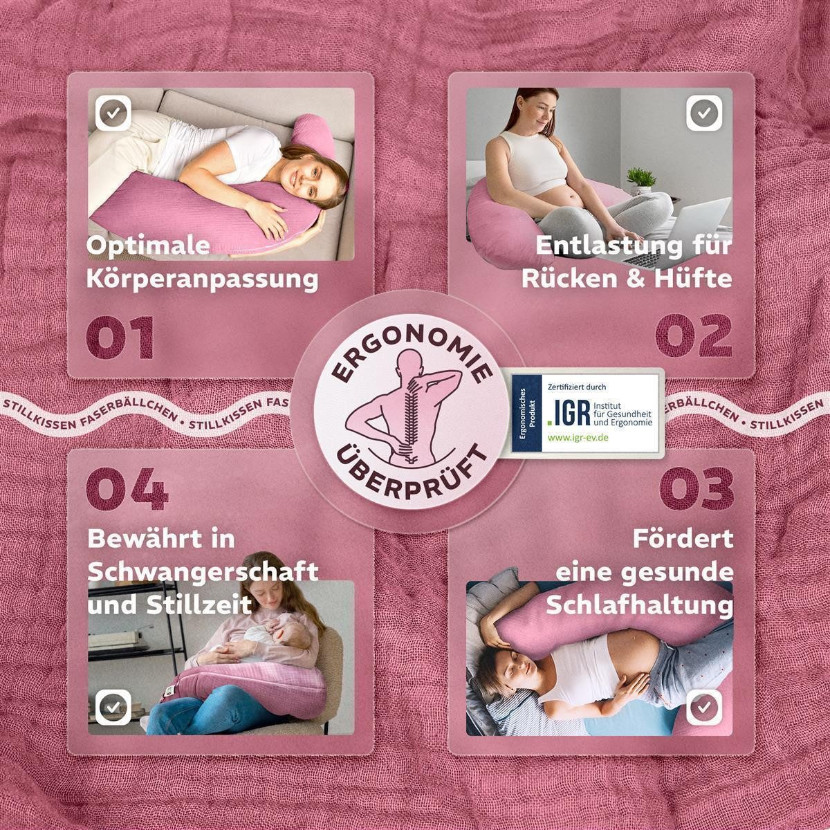 SEI Design Stillkissen Seitenschläferkissen Babynestchen Kuschelnest XXL Musselin Bezug, Schwangerschaftskissen mit Bezug, 1-tlg., Schwangerschaftskissen mit Be – Bild 5 von 5