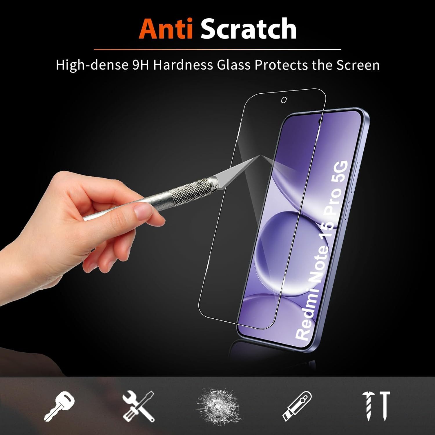 CLM-Tech Displayschutzglas 3X für Xiaomi Redmi Note 15 Pro 5G 6,83 Zoll, (Nicht 4G) Panzerglas Folie - Blasenfreie Anbringung und kratzfest -, 3 Stück, Anti-Fin – Bild 3 von 5