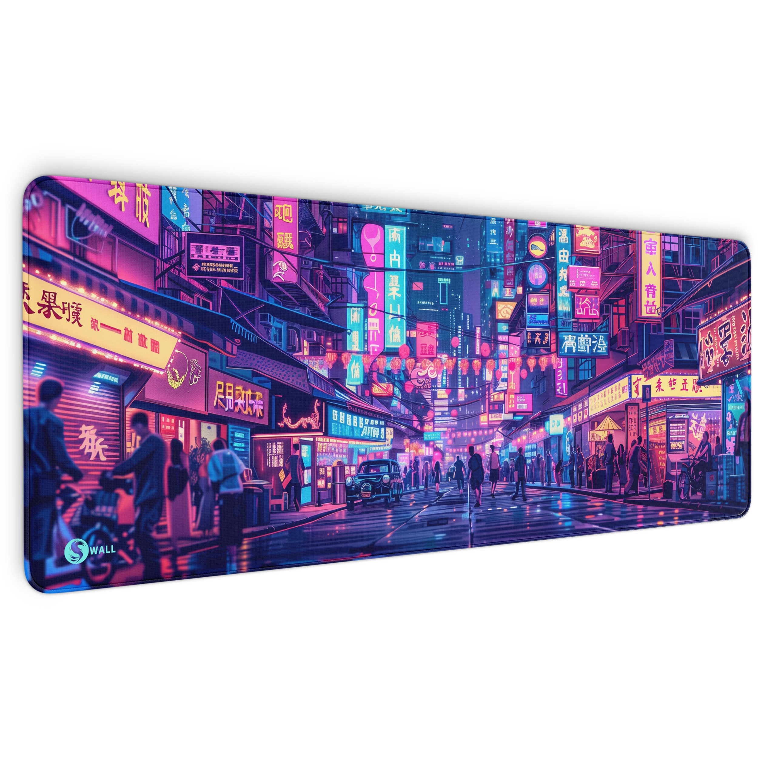 Sunnywall Gaming Mauspad Speed Mousepad XXL Premium 4 mm - Neon Tokio Japan Tokyo (inkl. Wallpaper), 80x30, 90x40 cm, rutschfest, vernähte Ränder, Tischunterlage