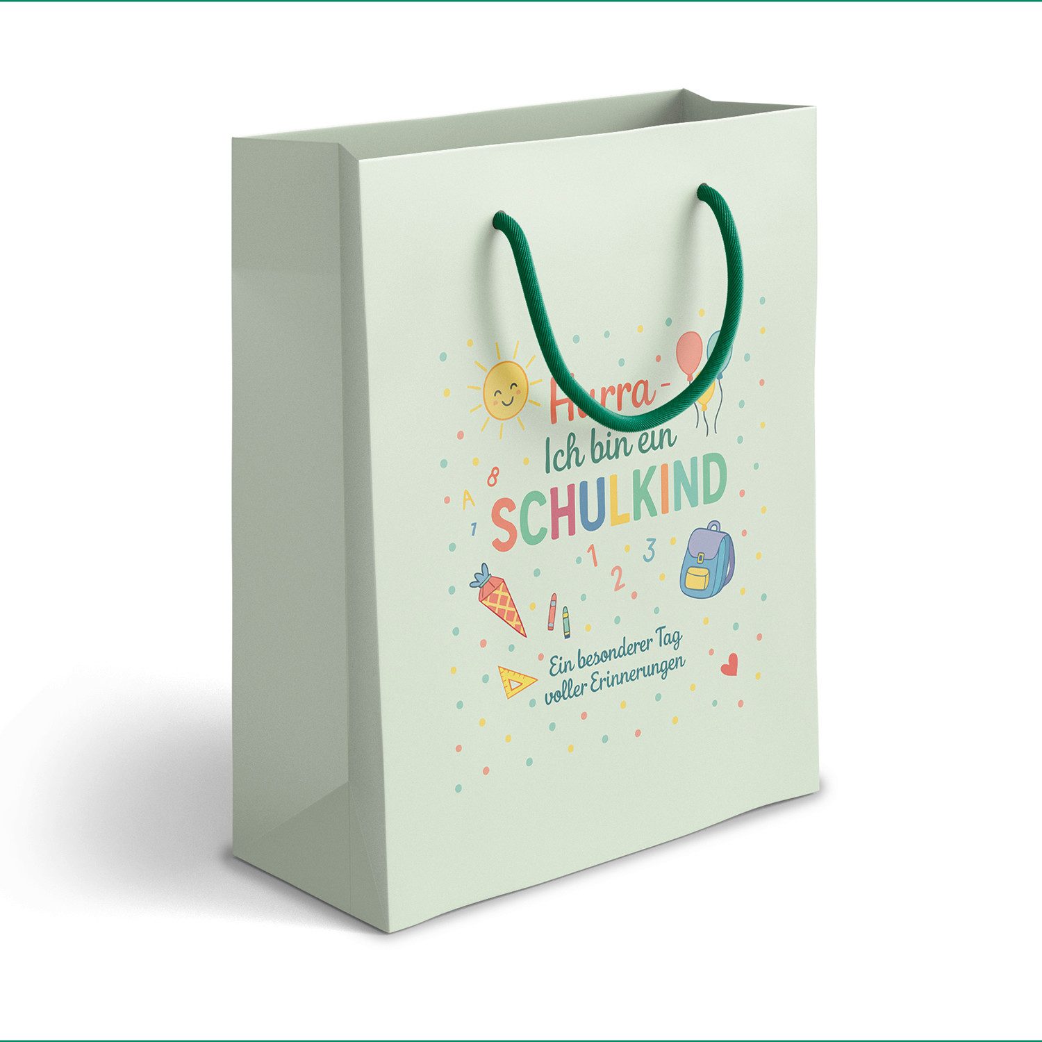 itenga Tragetasche itenga Geschenktüte mit Kordel - Endlich Schulkind MINT - Motiv HURRA