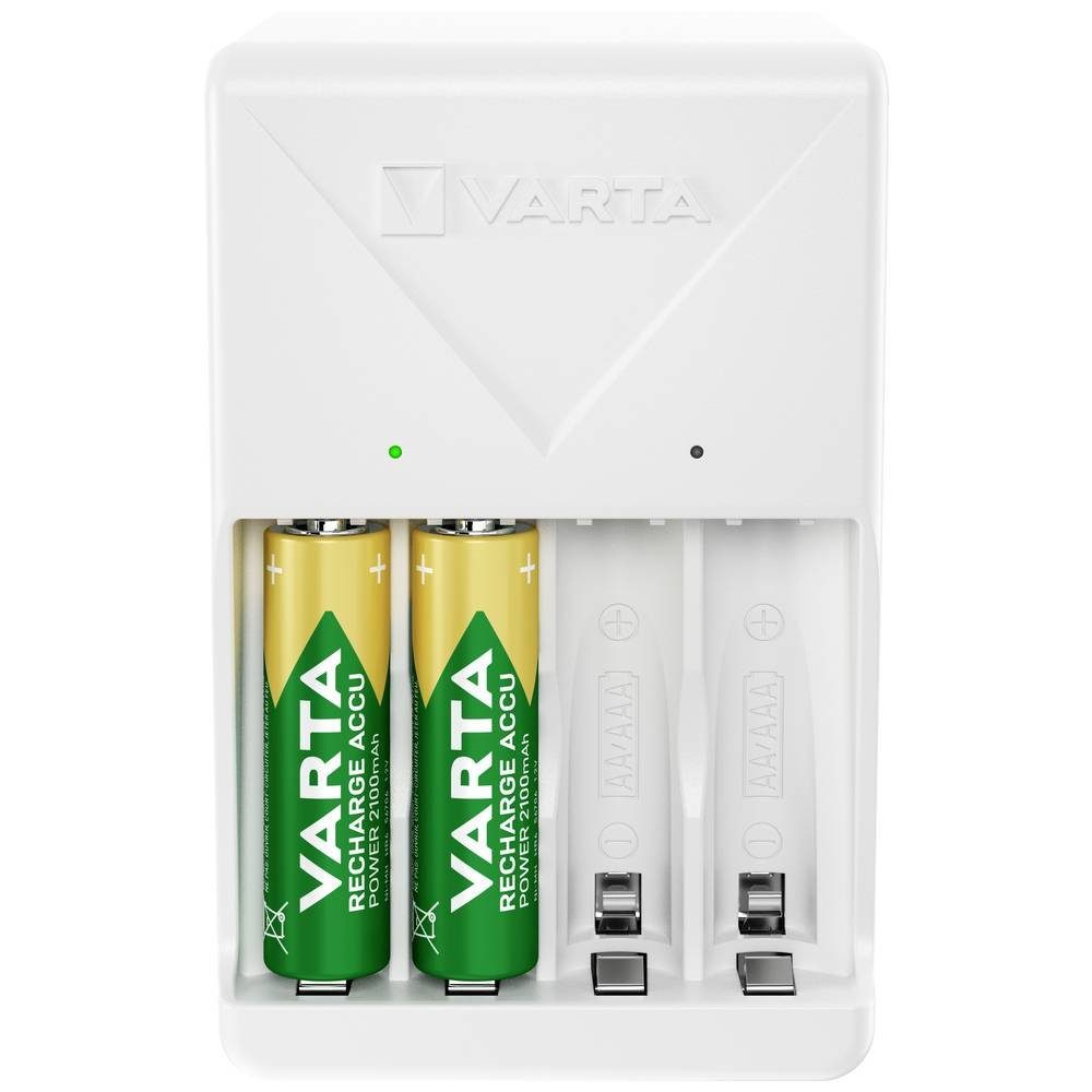 VARTA Plug Charger 4x AA 56706 2100mAh 57657101451 Rundzellen-Lader (Akku-Defekt Erkennung, Minus-Delta-U Abschaltung, Timer-Abschaltung)