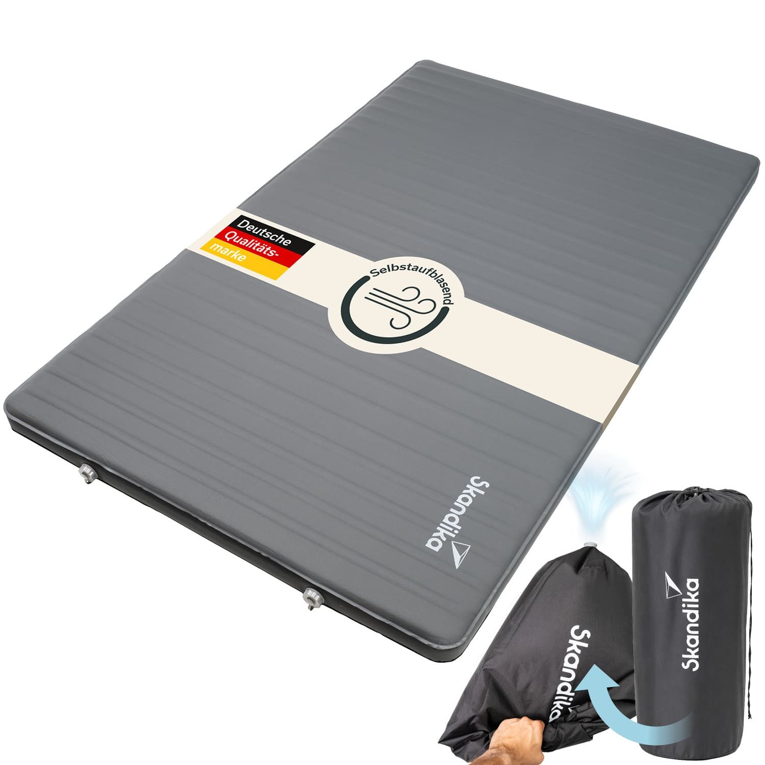 Skandika Luftmatratze Easy 3D Premium Compact, 2 Personen, selbstaufblasend, 2 Spanngurte, (wasserabweisend, Softtouch-Oberfläche, Max. Belastung 300 kg), Tragetasche mit Ventil zum Nachpumpen, Maße 205 × 120 × 7,5 cm