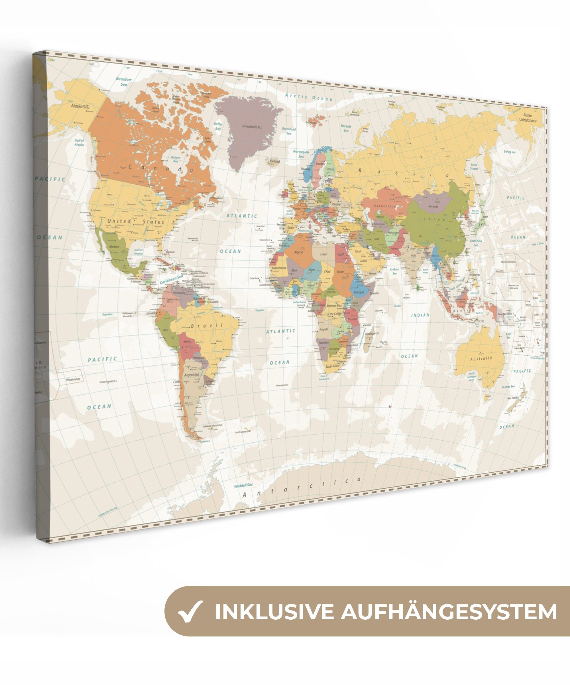 OneMillionCanvasses® Leinwandbild Weltkarte - Retro - günstig online kaufen