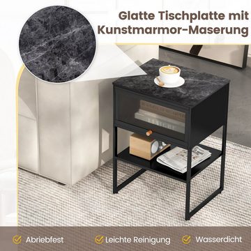 COSTWAY Nachttisch (1-St), Metall, mit Klapptür & Ablage, 40x32x56cm, schwarz