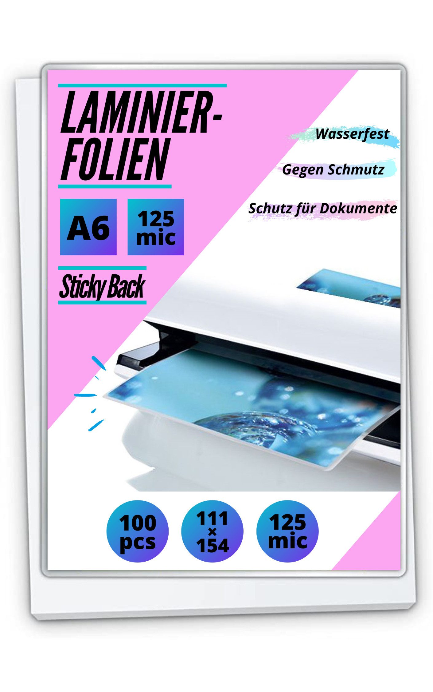 MK Vertriebs KG Schutzfolie 100 Laminierfolien DIN A3/A4/A5/A6, 80/100/125/175/250 mic, Ausführung wählbar