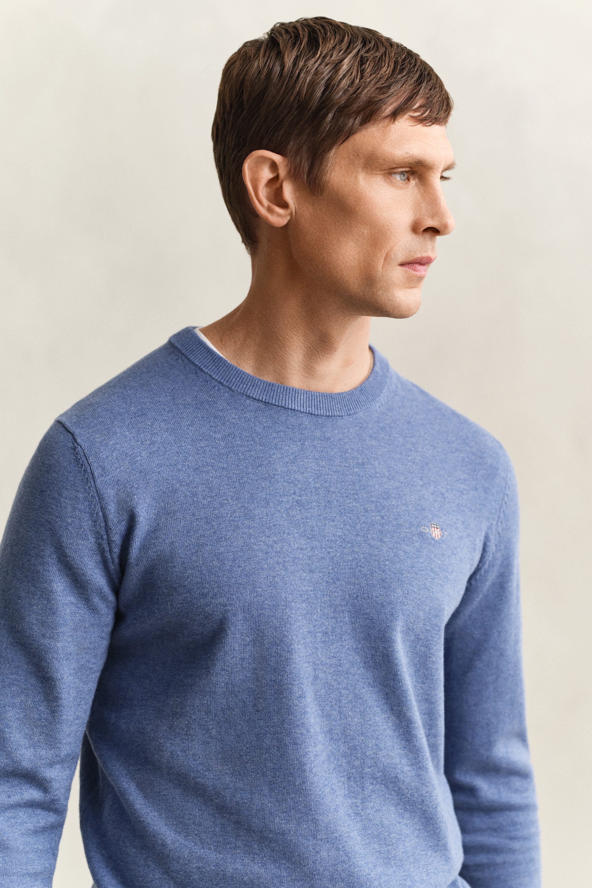 Gant Rundhalspullover CLASSIC COTTON C-NECK Premium Strickpullver aus weicher 100% Baumwolle, Übergangspullover