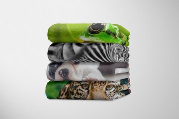 Sinus Art Handtücher Handtuch Strandhandtuch Saunatuch Kuscheldecke mit Tiermotiv französische Bulld, Baumwolle-Polyester-Mix (1-St), Handtuch