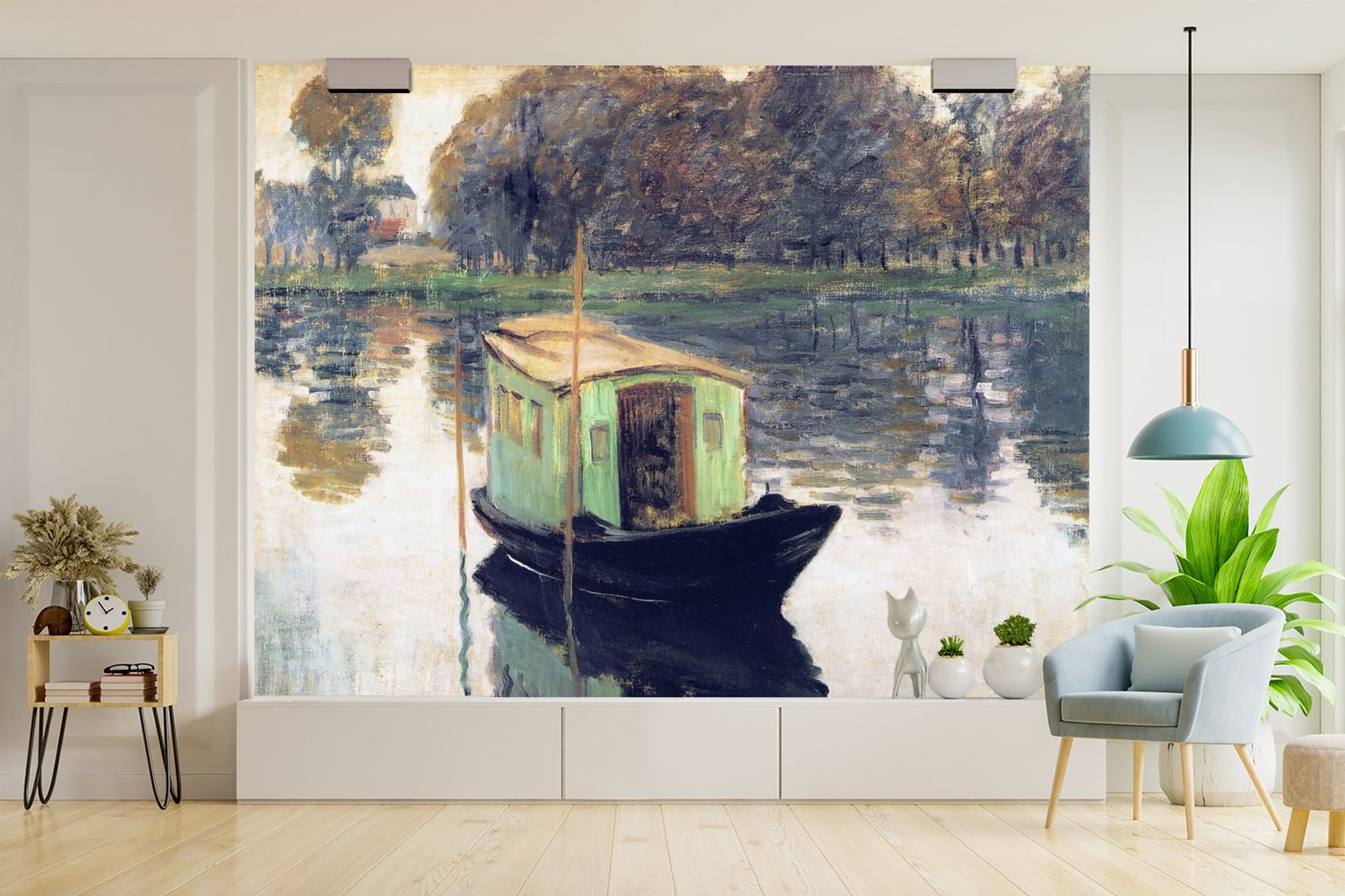 Fototapete (5 Atelierboot Claude Matt, Monet, St), Vinyl Tapete für von Montagefertig - Gemälde MuchoWow Wandtapete Das Wohnzimmer, bedruckt,