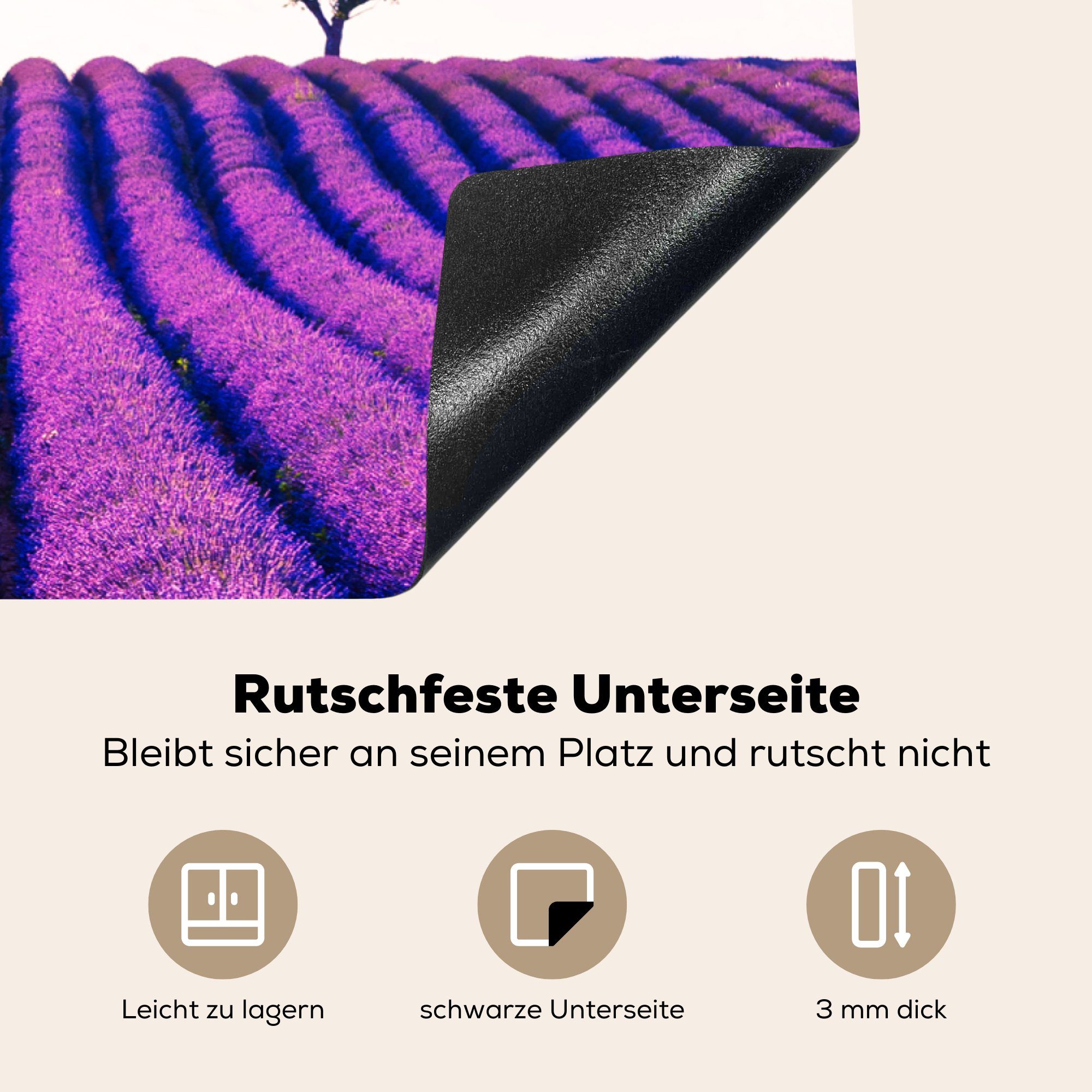 MuchoWow Herdblende-/Abdeckplatte Lavendel - tlg), Ceranfeldabdeckung Schutz - Bäume (1 cm, Lila - 81x52 für Vinyl, küche, Induktionskochfeld Blumen, die