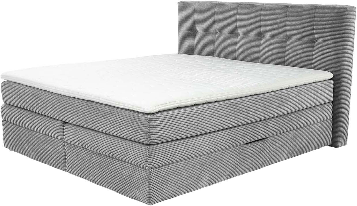 Jockenhöfer Gruppe Boxspringbett AMY in Cord, erhältlich in den Breiten 180cm & 200cm, mit Bettkasten & Kaltschaum-Topper