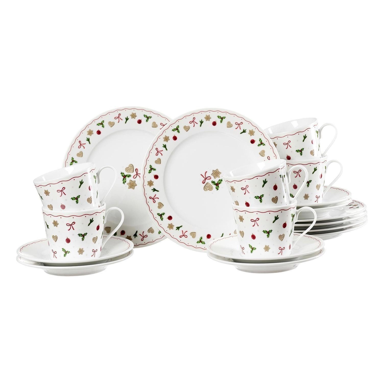 Ritzenhoff & Breker Кофейный сервиз, Weiß, Grün, Rot, mit weihnachtlichen Motiven, (18-tlg), 6 Personen, Porzellan, Spülmaschinengeeignet