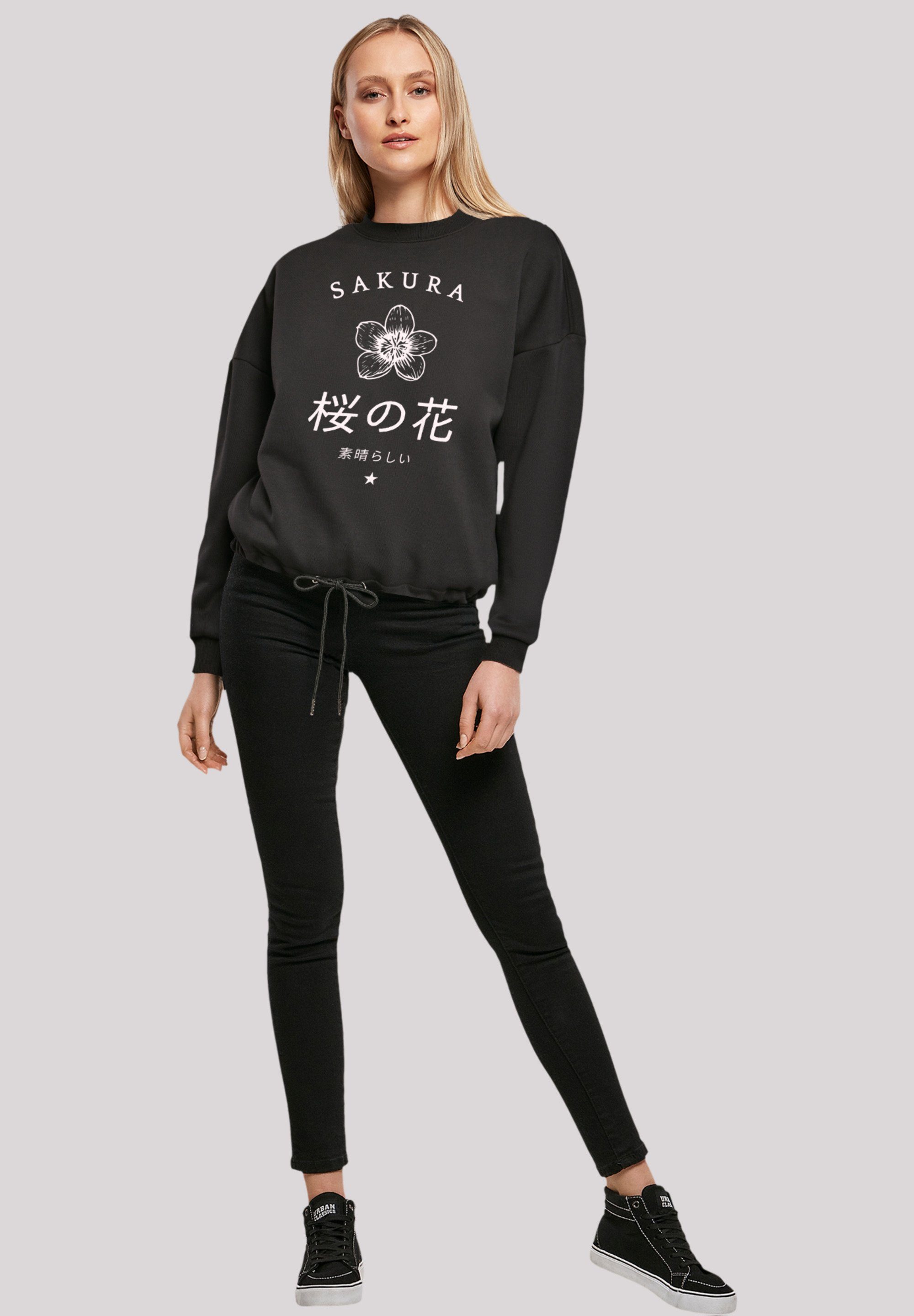 Sweatshirt schwarz Sakura Print Blume Japan F4NT4STIC