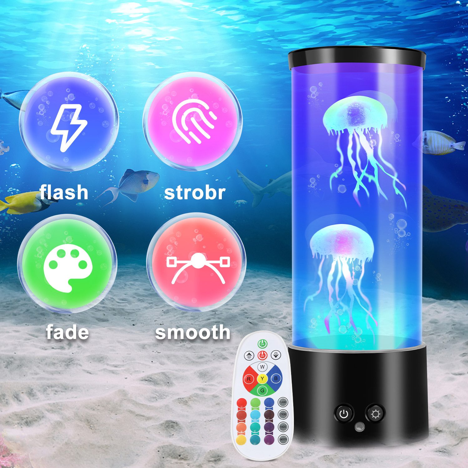 Clanmacy Lavalampe LED Quallen Lava Lampe Lichtmodi Mit Fernsteuerung Nachtlicht RGB – Bild 5 von 5