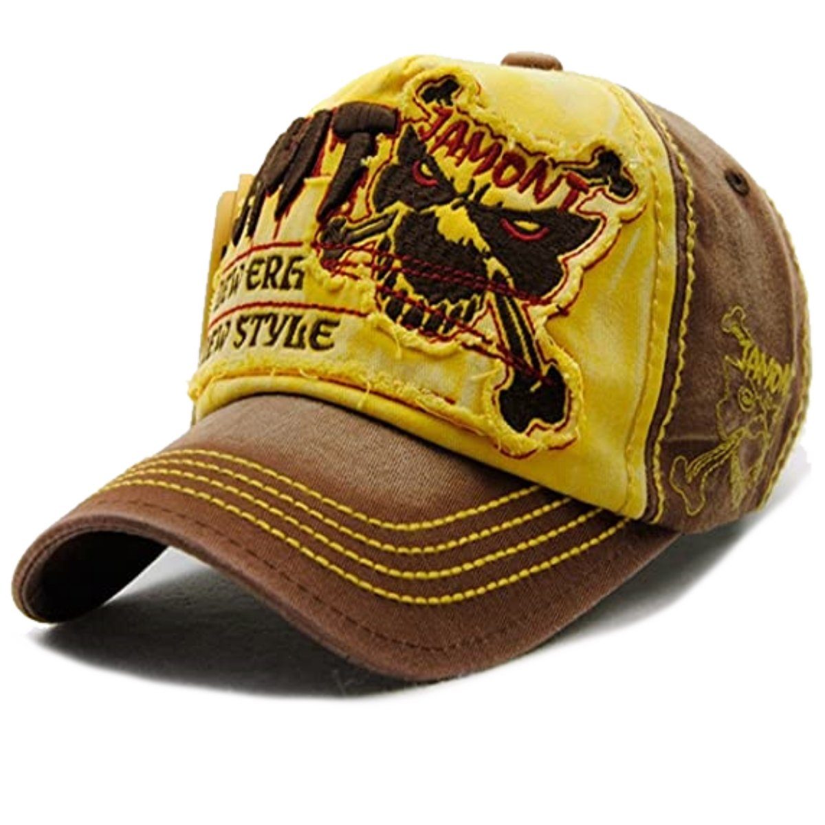 Sporty Baseball Cap Fight Skull Vintage Style Used Washed Look Retro Kappe Cap mit Belüftungslöchern gelb
