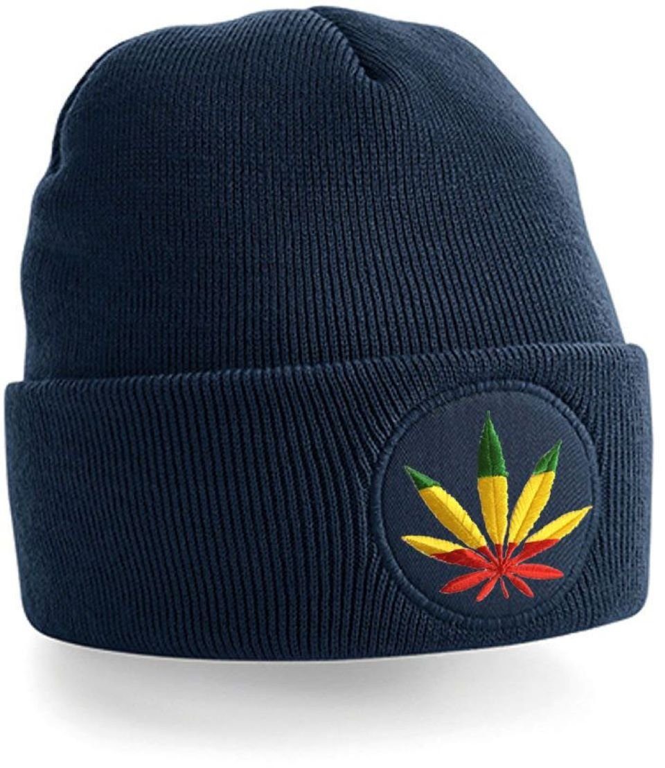 Blondie & Brownie Beanie Unisex Erwachsenen Mütze Beanie Cannabis Reggae Jamaica Gras Navyblau