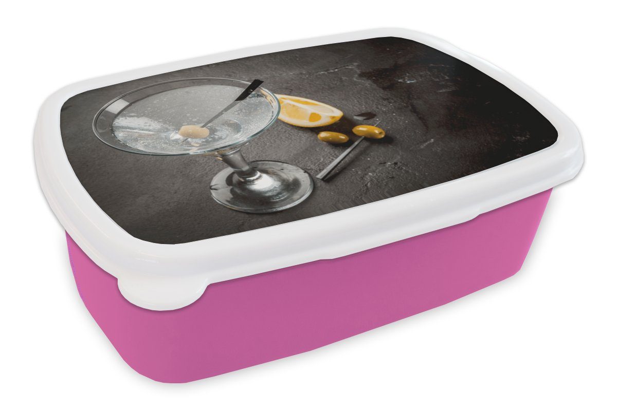 MuchoWow Lunchbox Alkohol - Martini Snackbox, Kunststoff Erwachsene, - für Oliven, - rosa Brotbox Kunststoff, Mädchen, Brotdose Früchte (2-tlg), Kinder