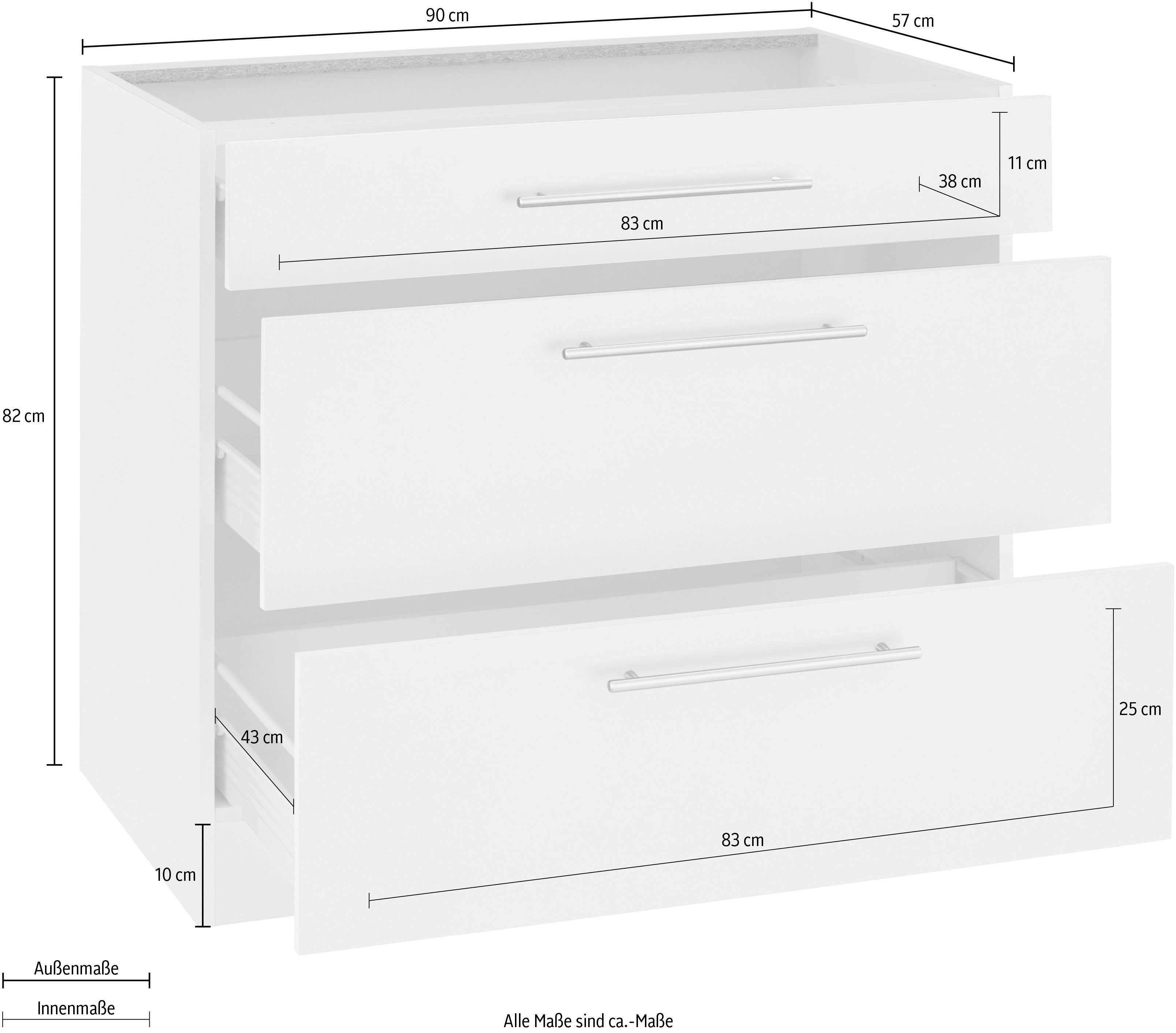 wiho Küchen Unterschrank Arbeitsplatte mit ohne Unna 2 cm breit, großen vanille/vanille | 90 Auszügen, Vanille