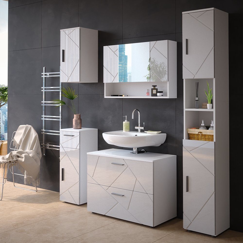 Vicco Badmöbel-Set Irma, Weiß Hochglanz, 5-teilig, (5-St., 5er Set)