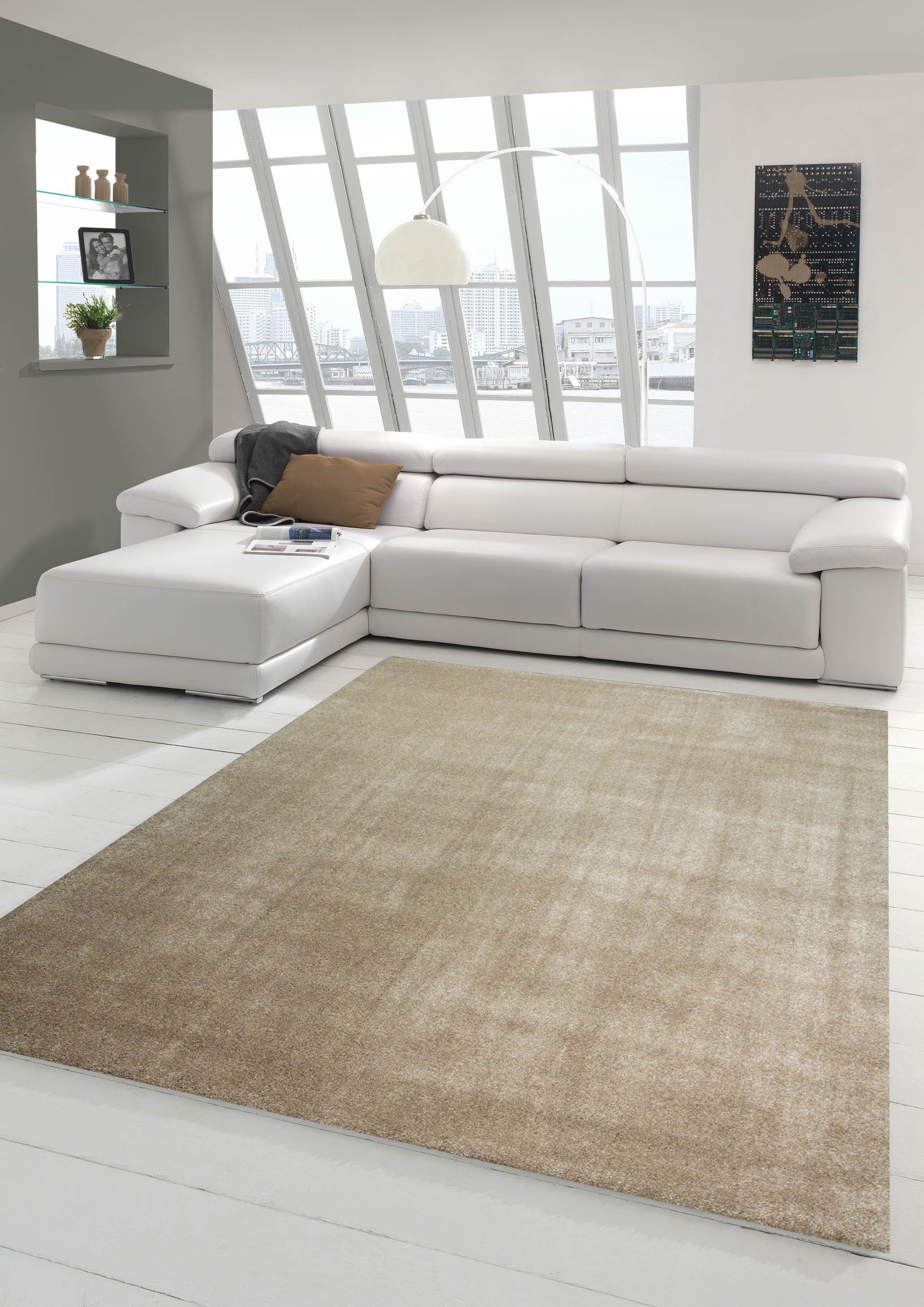 mit Teppich rechteckig, in 17 Wohnzimmer Teppich-Traum, mm modern Design Kurzflor Höhe: Taupe, Uni Teppich