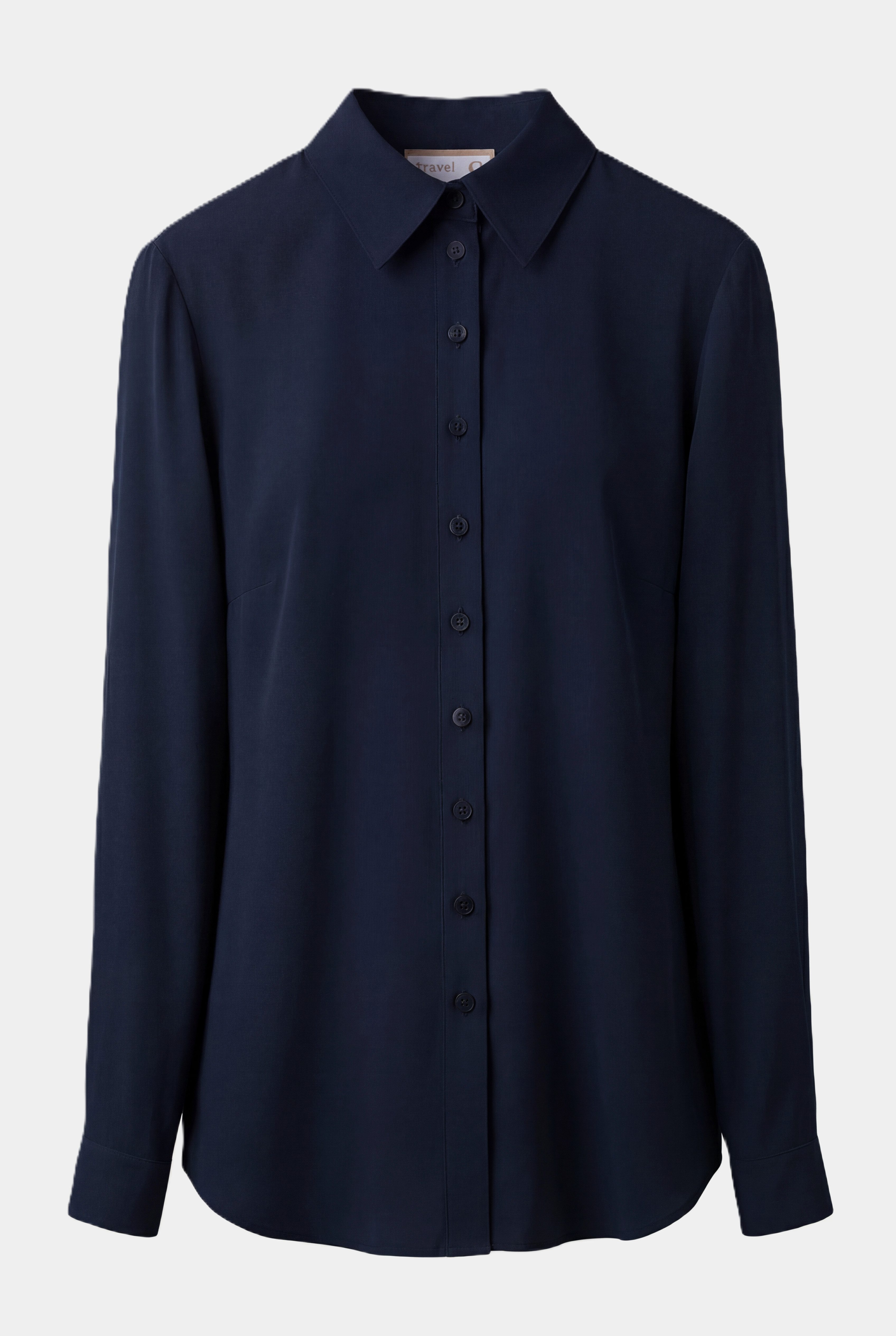 Blusenshirt Damen Fitted Travel Bluse Navy - Knitterarm & Formstabil