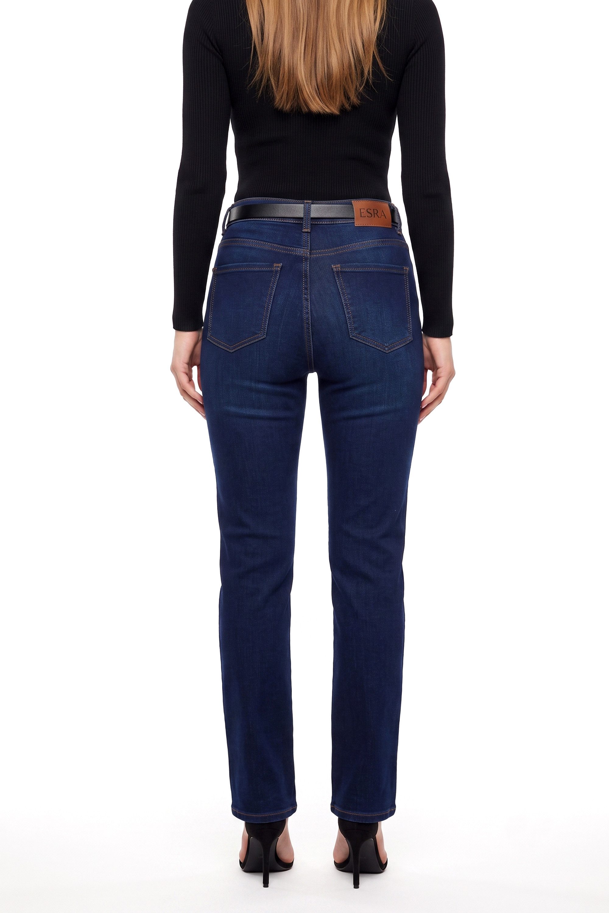 ESRA Regular-fit-Jeans Damen Jeans Straight Leg Stretch Jeans Damen Gerades Bein Jeanshose Straight Jeans Damen Geradeschnitt High Waist Jeanshose bis Übergröße – Bild 4 von 5