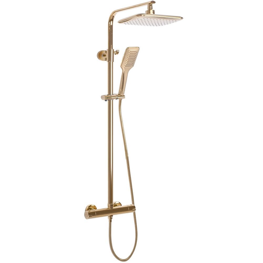 wohnwerk.idee Duschsystem Duschgarnitur Dusche mit Thermostat Tomm Gold Matt, 2 Strahlart(en)