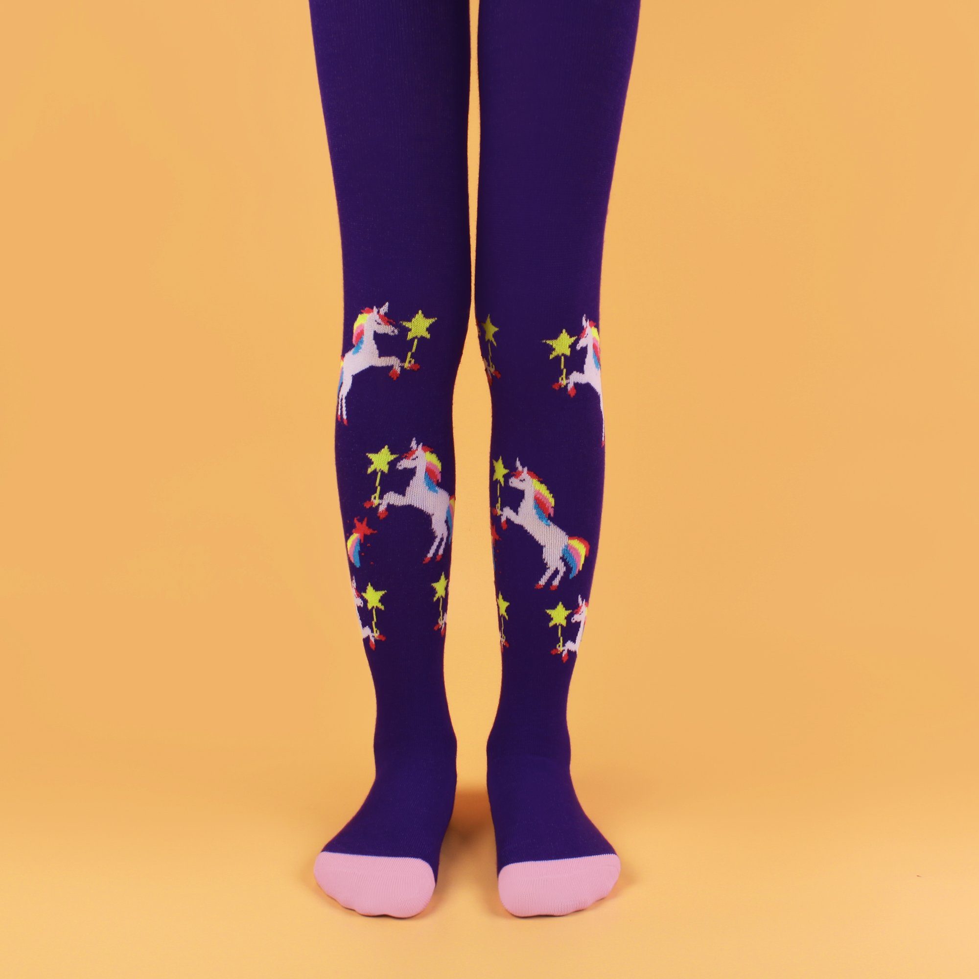 L&K-II Strickstrumpfhose 2730 (3er-Packung) mit Einhorn-Motiven aus Baumwolle