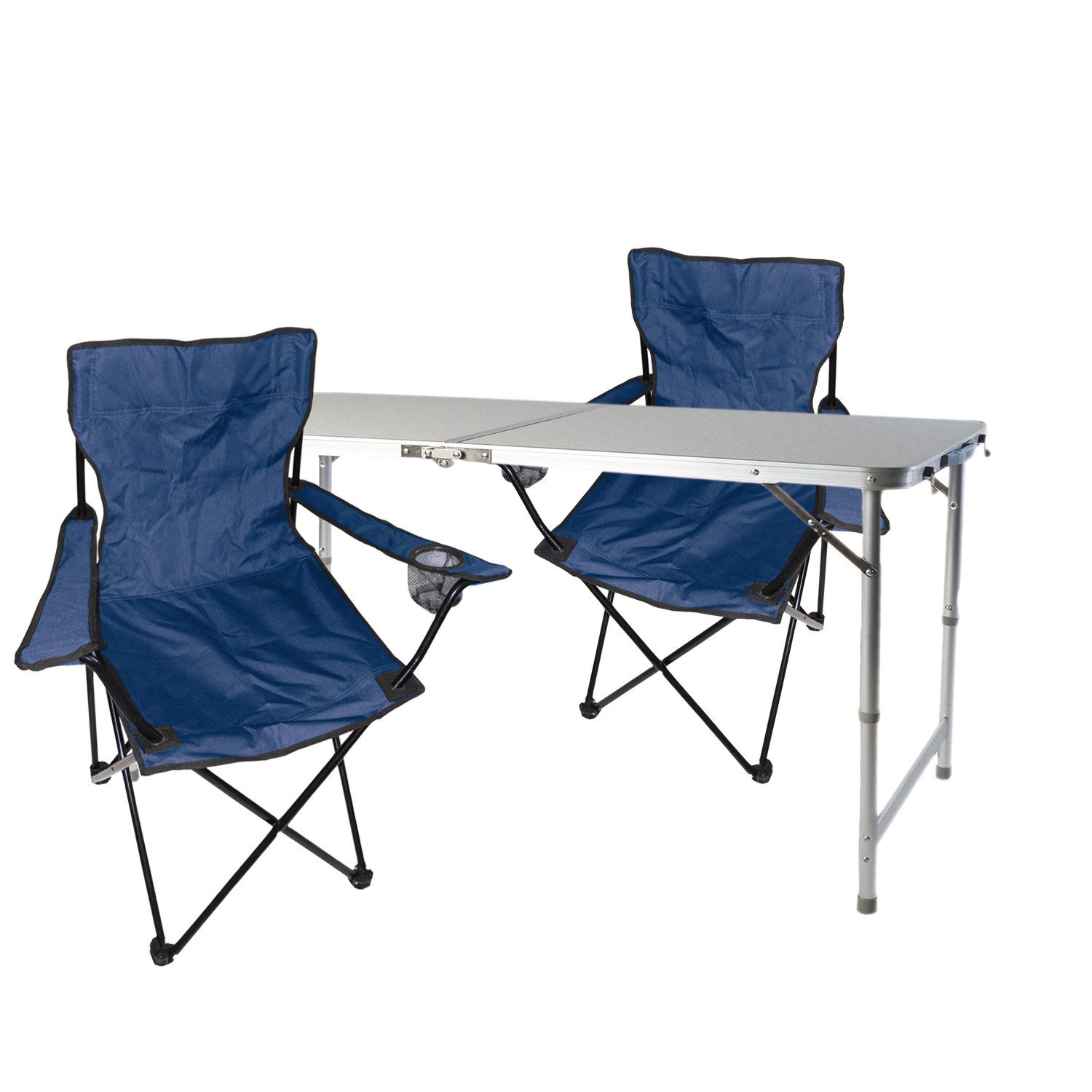 Essgruppe 3-teiliges Campingmöbel Set blau Tisch höhenverstellbar+Stühle