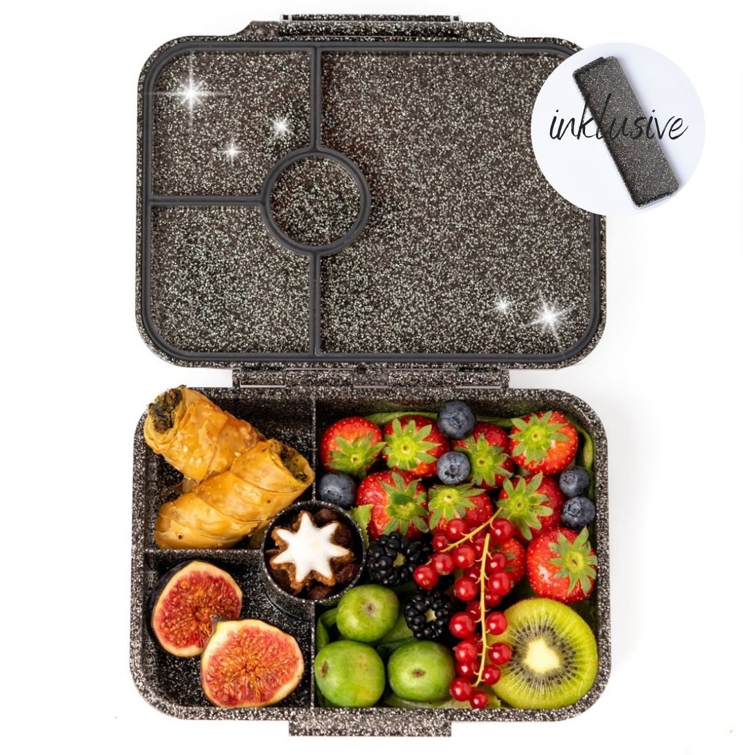 Lunchbox Glitzer Brotdose, 4 Fächer - Kinder Brotzeit Box Vesperdose Brotbox