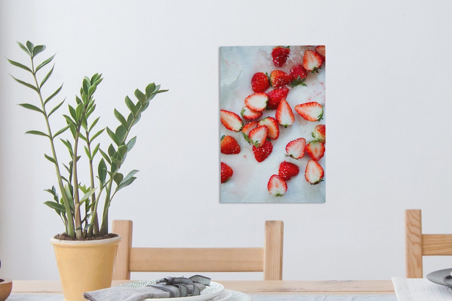 20x30 - (1 bespannt cm inkl. - Zackenaufhänger, Leinwandbild OneMillionCanvasses® Leinwandbild St), fertig Gemälde, Obst Erdbeere Marmor,