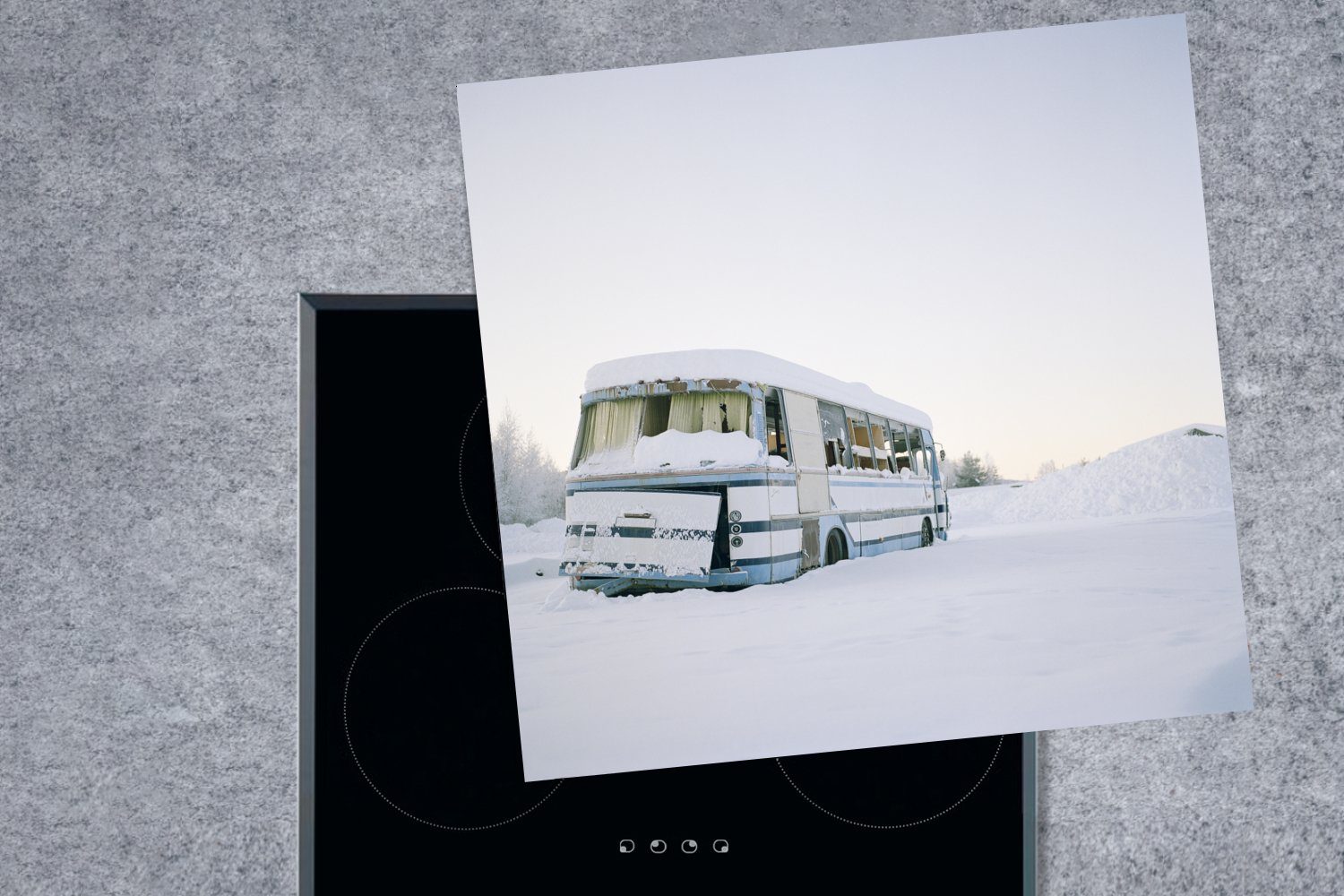 (1 Schnee, Ceranfeldabdeckung, Jahrgang cm, für Arbeitsplatte 78x78 MuchoWow tlg), - Vinyl, - Herdblende-/Abdeckplatte küche Bus